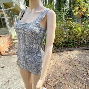 Zara Tank Top Womens Small Gray Snakeskin Print Sleeveless Scoop Neck Basic